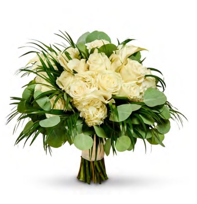 Luxe Chic bouquet of white roses with greenery