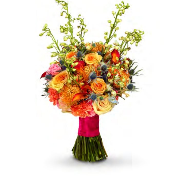 Timeless Romantic Garden bouquet with orange roses and wildflowers